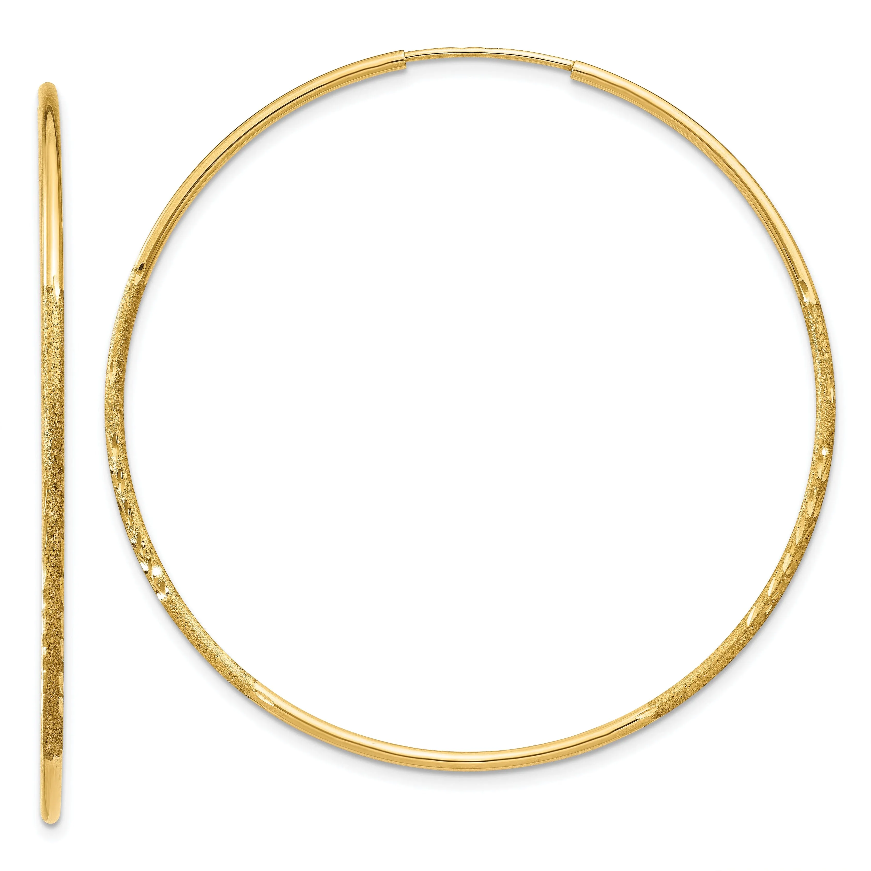 14k Yellow Gold Satin D.C Endless Hoops 1.25mm x 46mm