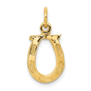 14k Yellow Gold Solid Polished Textured Finish Flat Back Horseshoe Charm Pendant