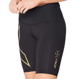 2XU - Women's Light Speed Mid Rise Compression Shorts - Black/Gold