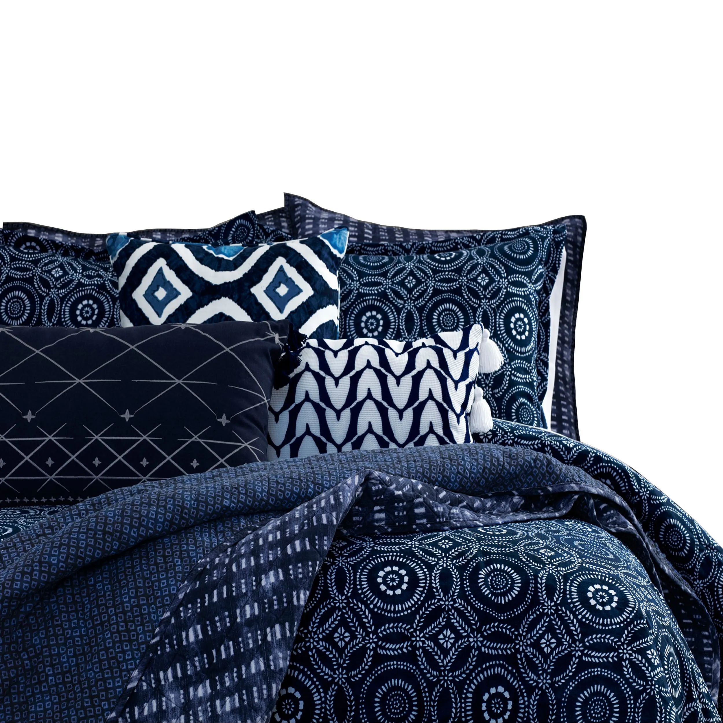 3-Piece: Global Indigo Mudcloth Cotton Quilt Set