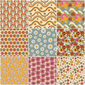 70s Retro Floral Fabric Collection - 1 Yard Bundle