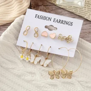 Acrylic Alloy Butterfly Shape Drop Big Hoop Earrings Set For Women'S & Girls. Alloy Earring Set - Pair Of 6