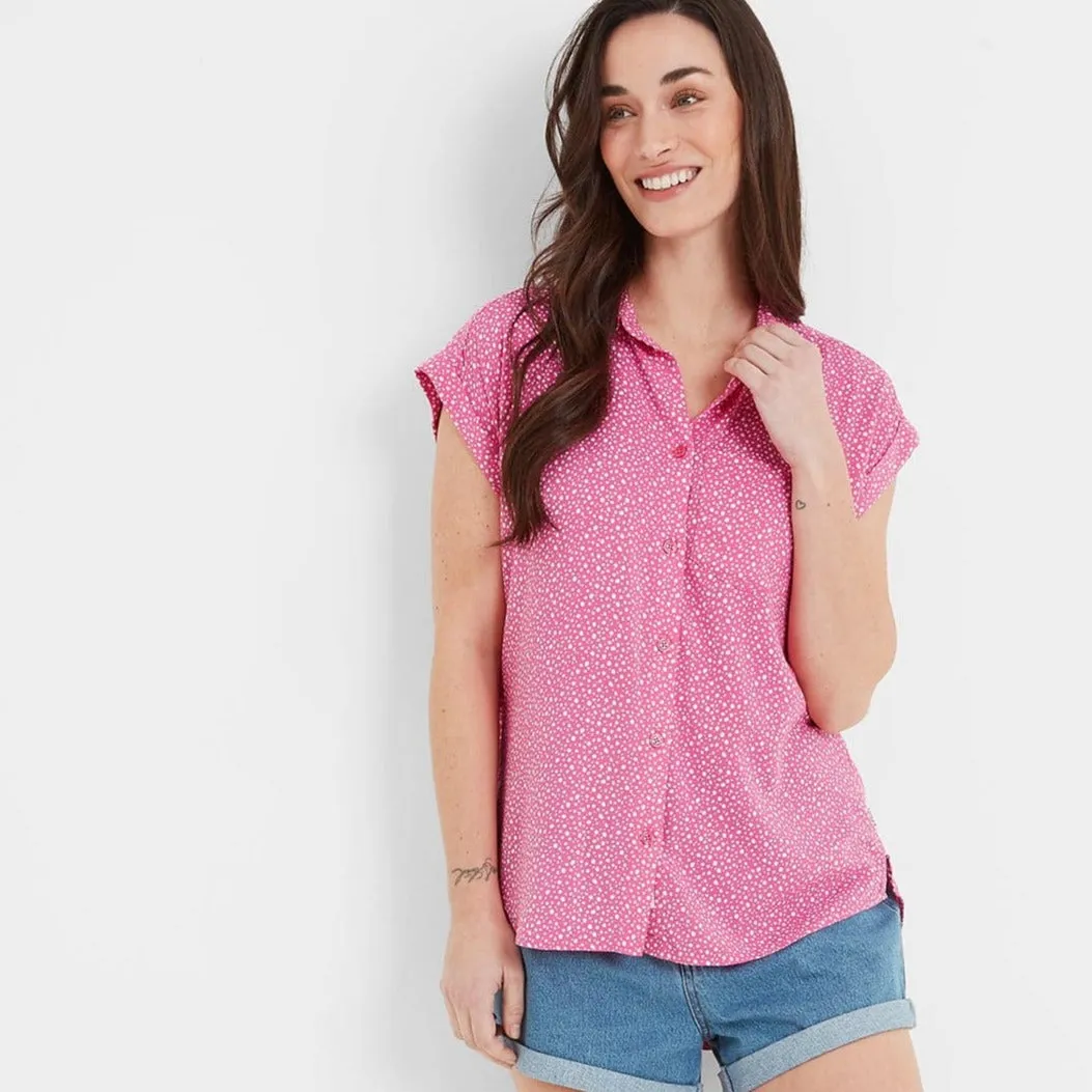 Alston Womens Shoer Short Sleeve Shirt - Bubblegum Pink Pebble Print