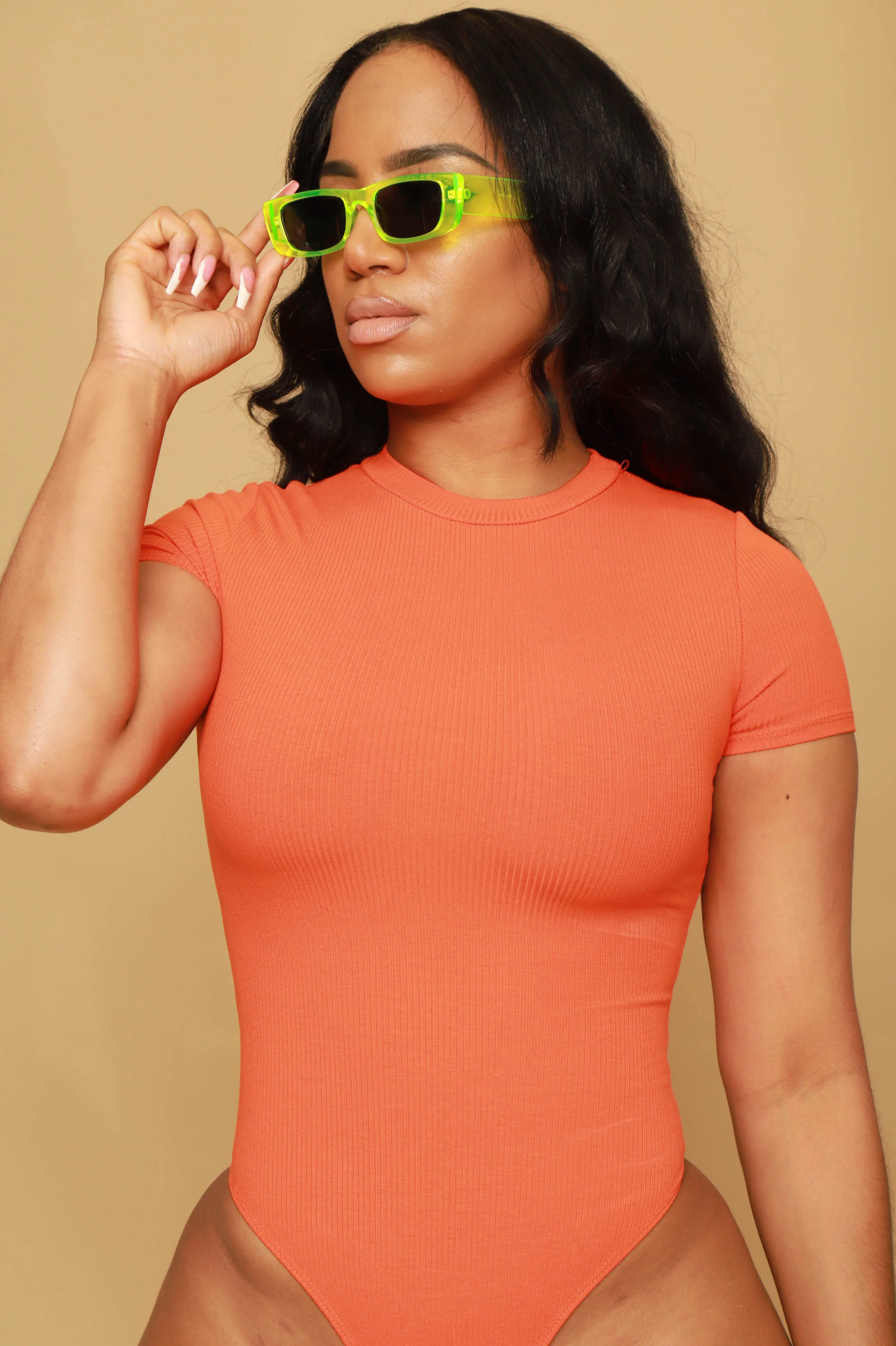 BAEsic Cellulite Deleter Short Sleeve Bodysuit - Orange