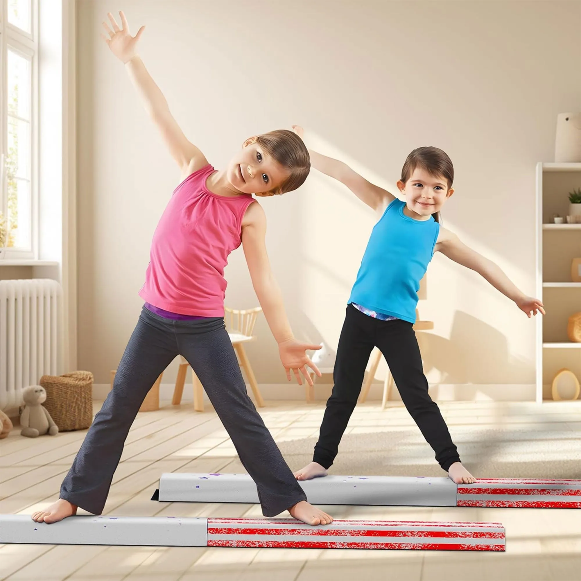 BalanceFrom 8 Ft Folding Balance Gymnastics Floor Beam with Handles, Star Stripe