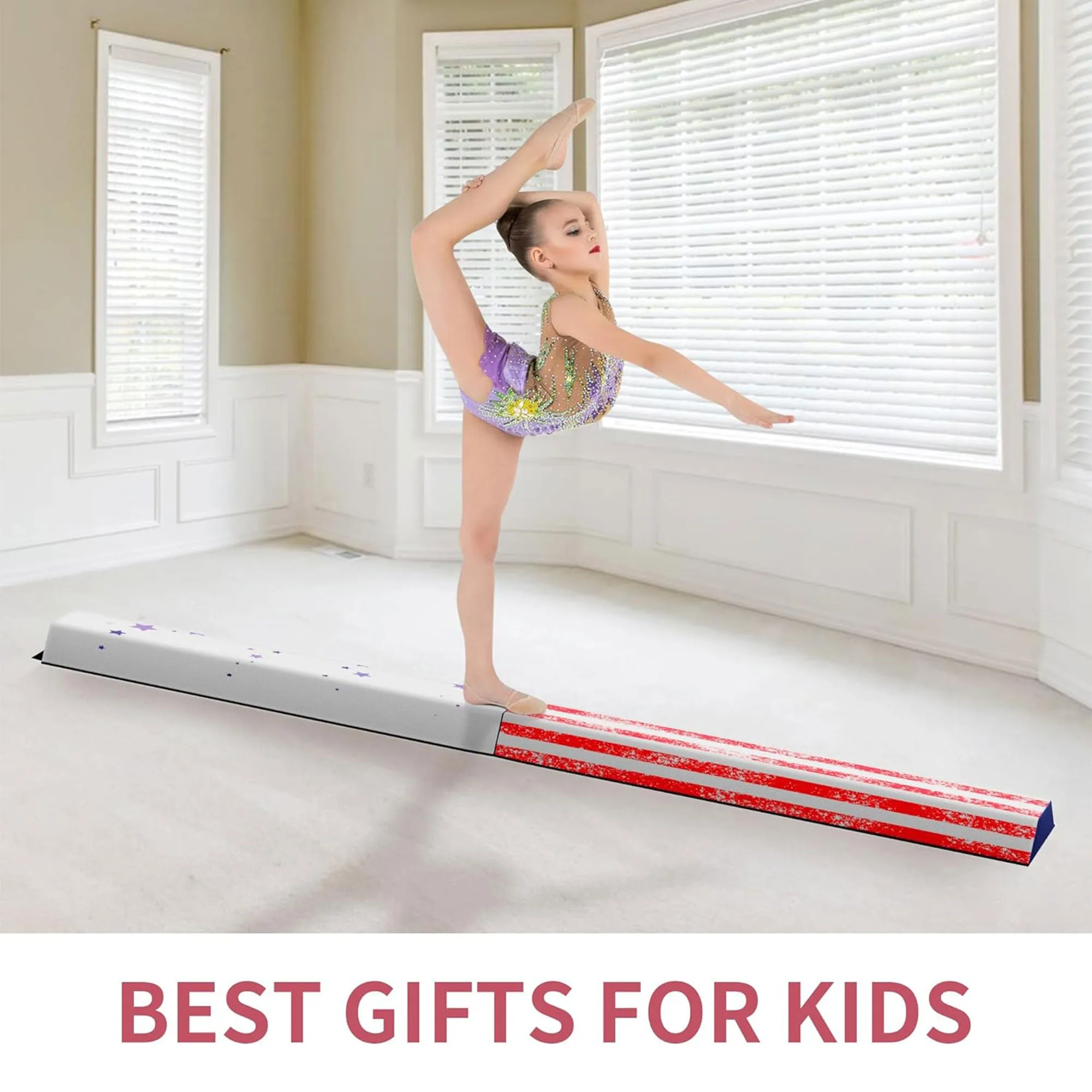 BalanceFrom 8 Ft Folding Balance Gymnastics Floor Beam with Handles, Star Stripe