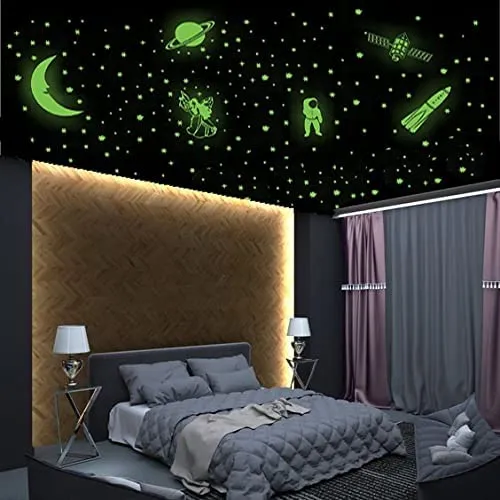 Bharat Secure Web Night Glow in The Dark, Star Astronomy Moon Wall Stickers with Pack of 201 Stars Big and Small (Radium Stickers)