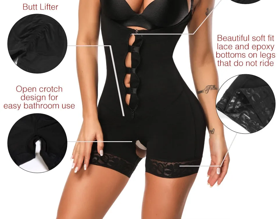 Clip and Zip Waist Lace Shaper Corset Control Shapewear Butt Lifter Strap Body Shaper Underwear Bodysuit Women