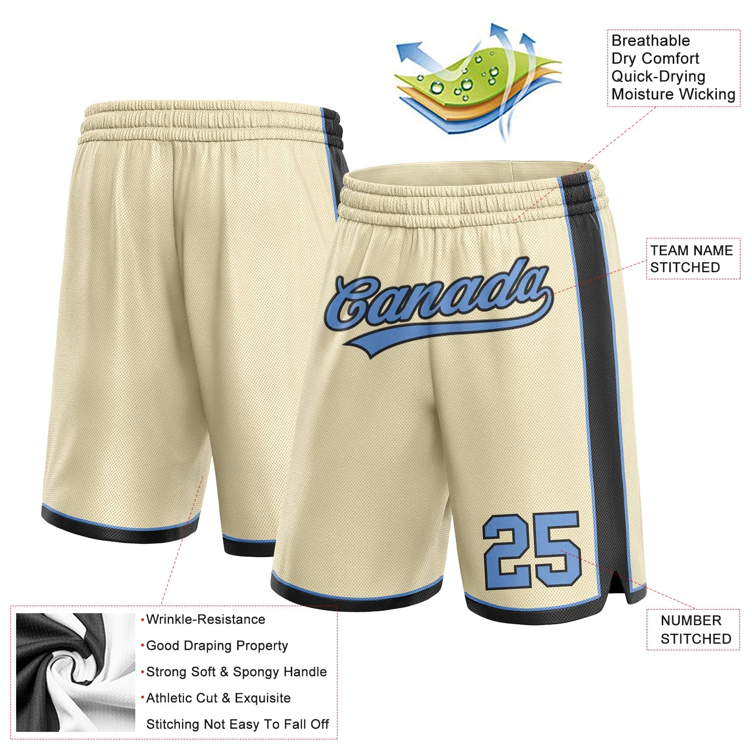 Custom Cream Light Blue-Black Authentic Basketball Shorts