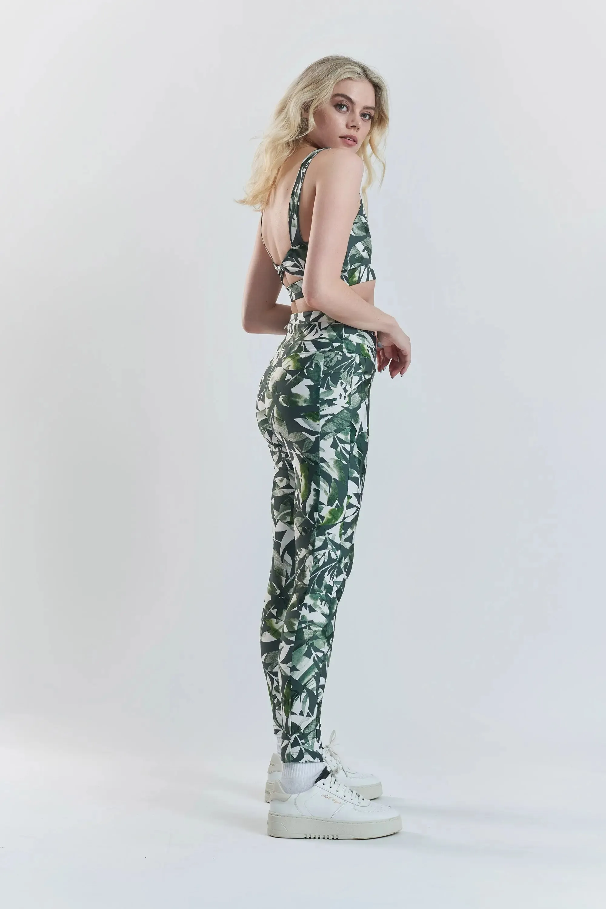 Cycad Recycled-Fabric Performance Leggings - Leaf Print