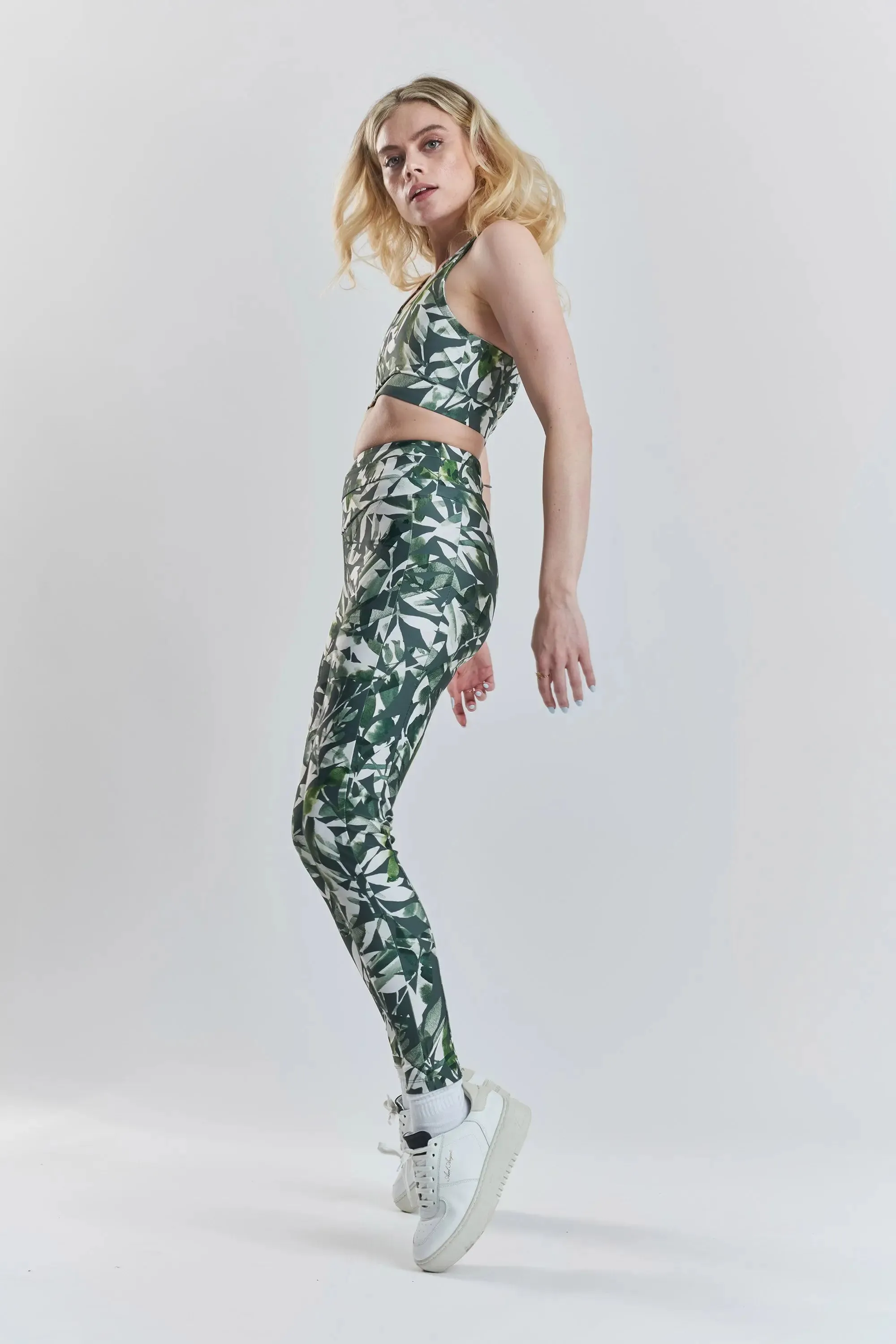 Cycad Recycled-Fabric Performance Leggings - Leaf Print