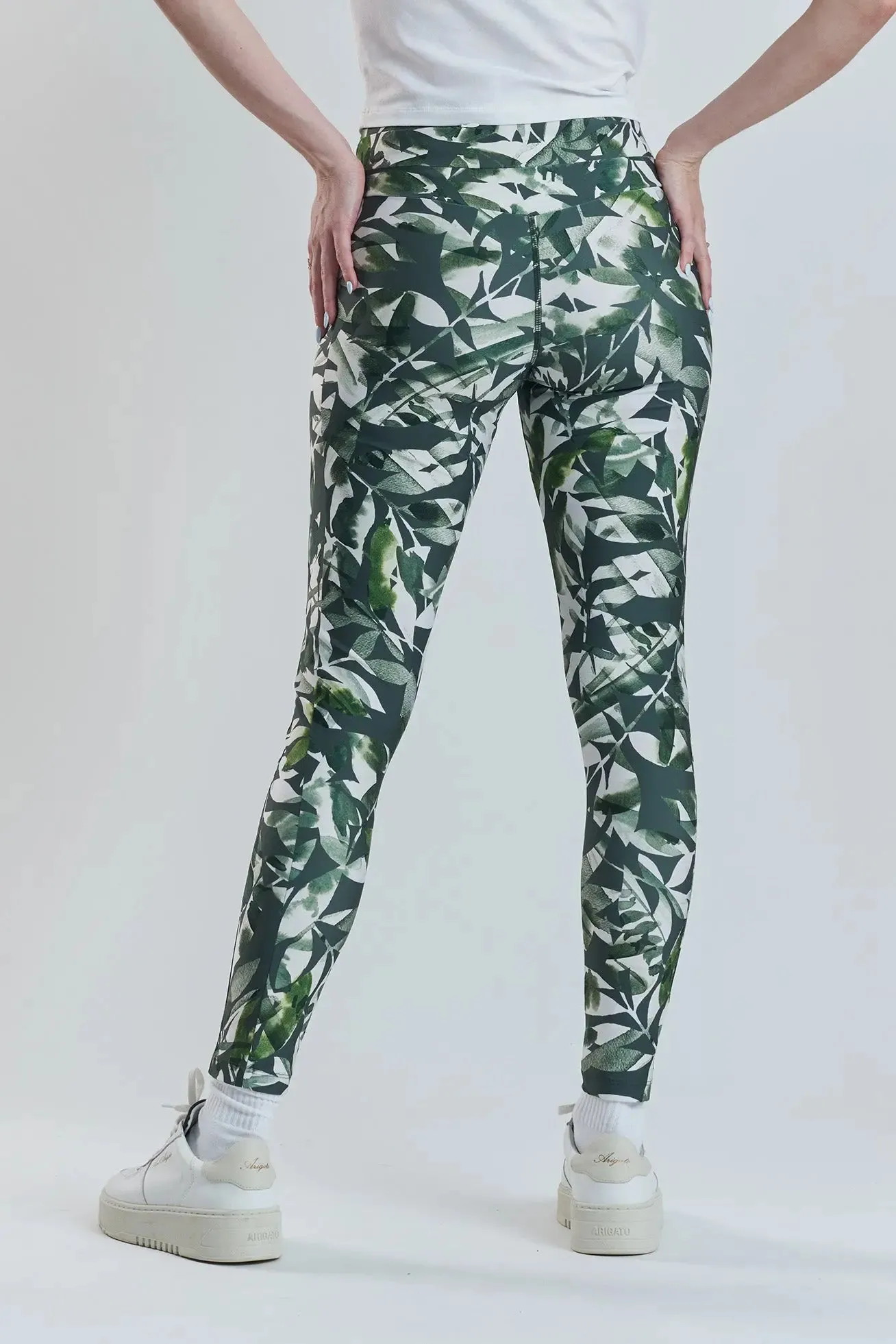 Cycad Recycled-Fabric Performance Leggings - Leaf Print