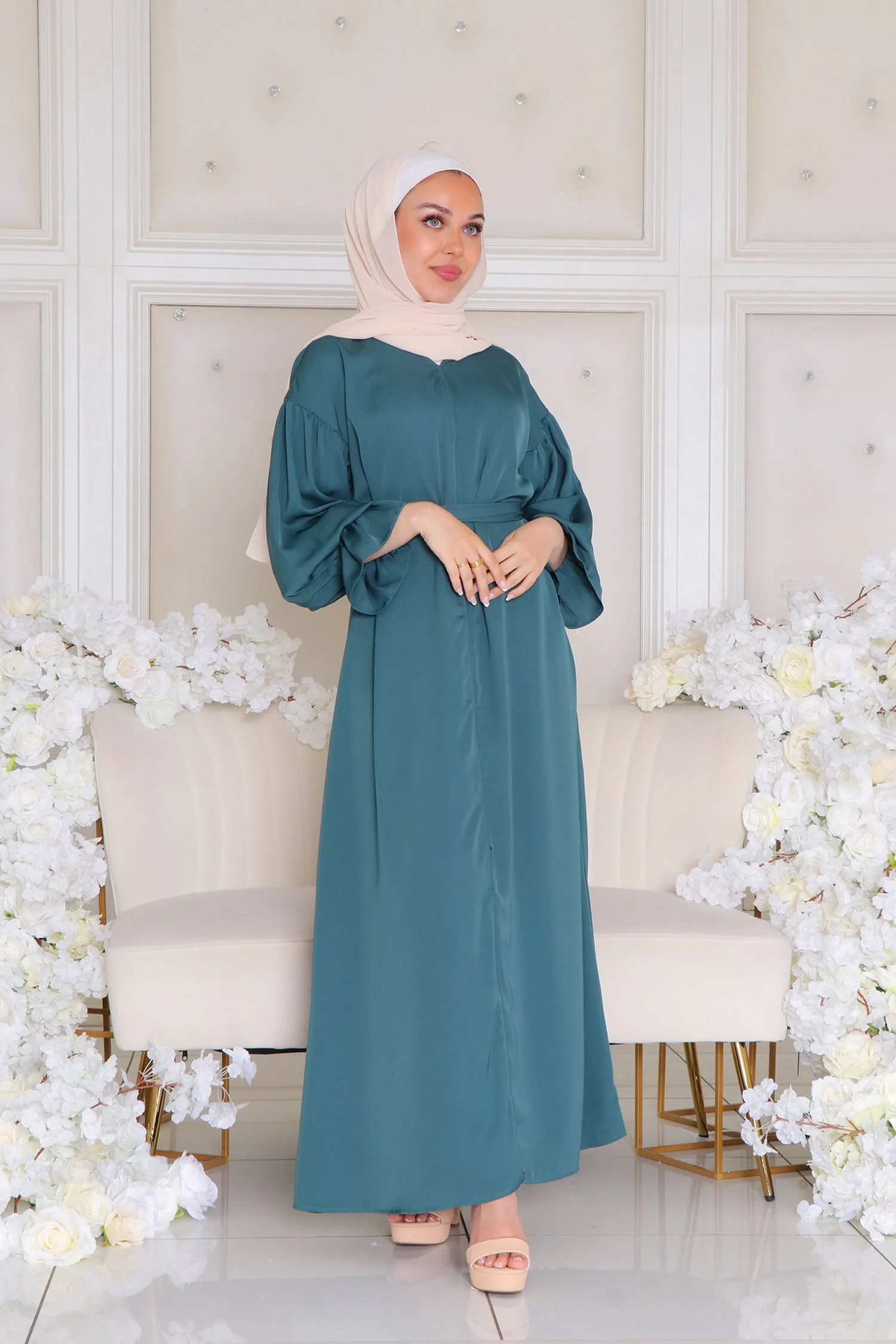 Darya Balloon Sleeve Abaya- Teal