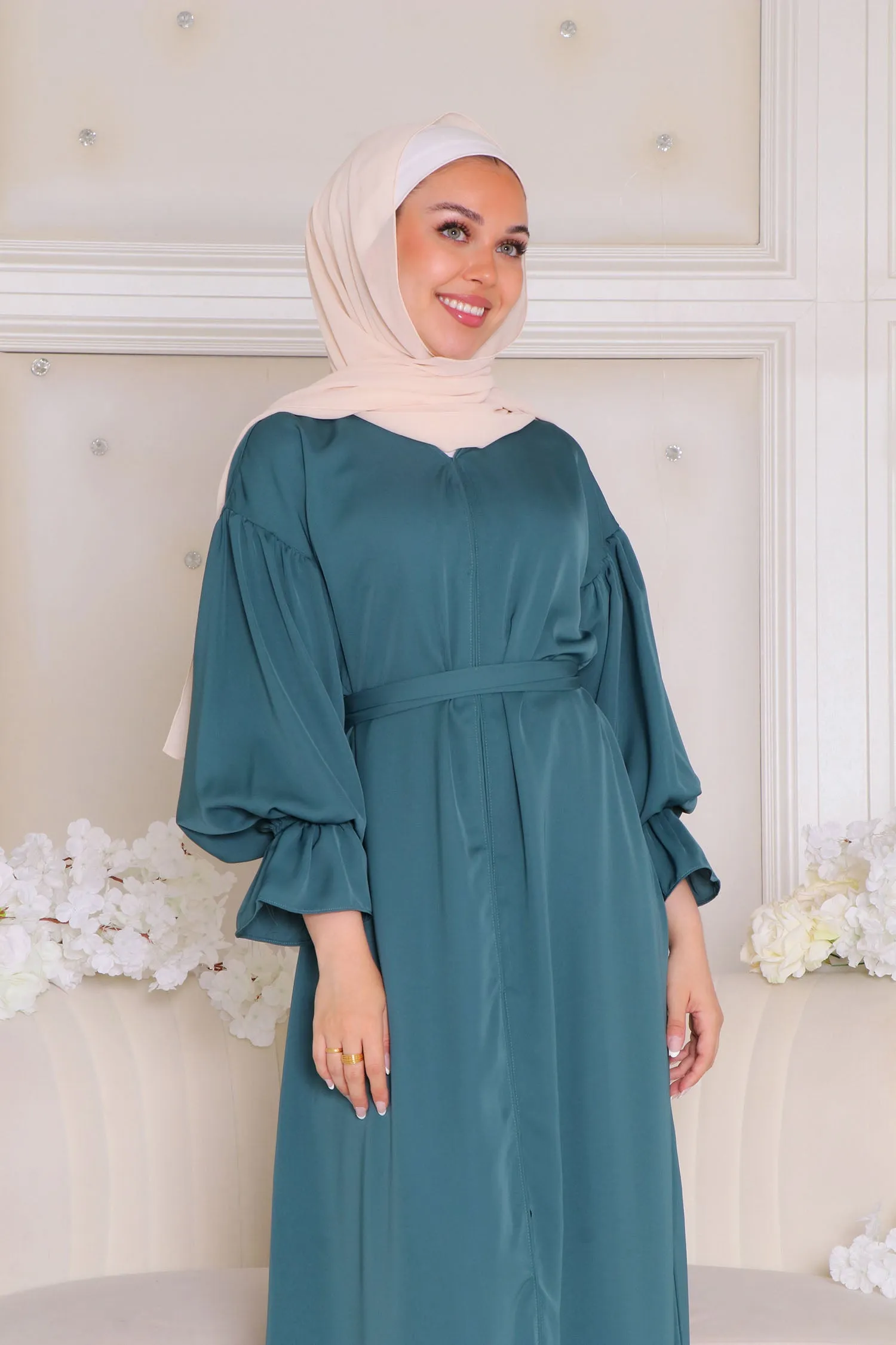 Darya Balloon Sleeve Abaya- Teal