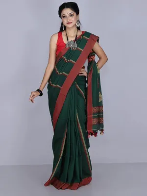 Elegant Green Par Anchal Buti Cotton Saree