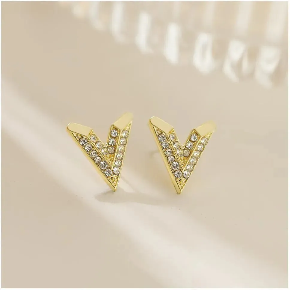 Gold Plated V Shaped Stone Decor Korean Earrings For Womens & Girls Cubic Zirconia Alloy Earring Set - Pair Of 1