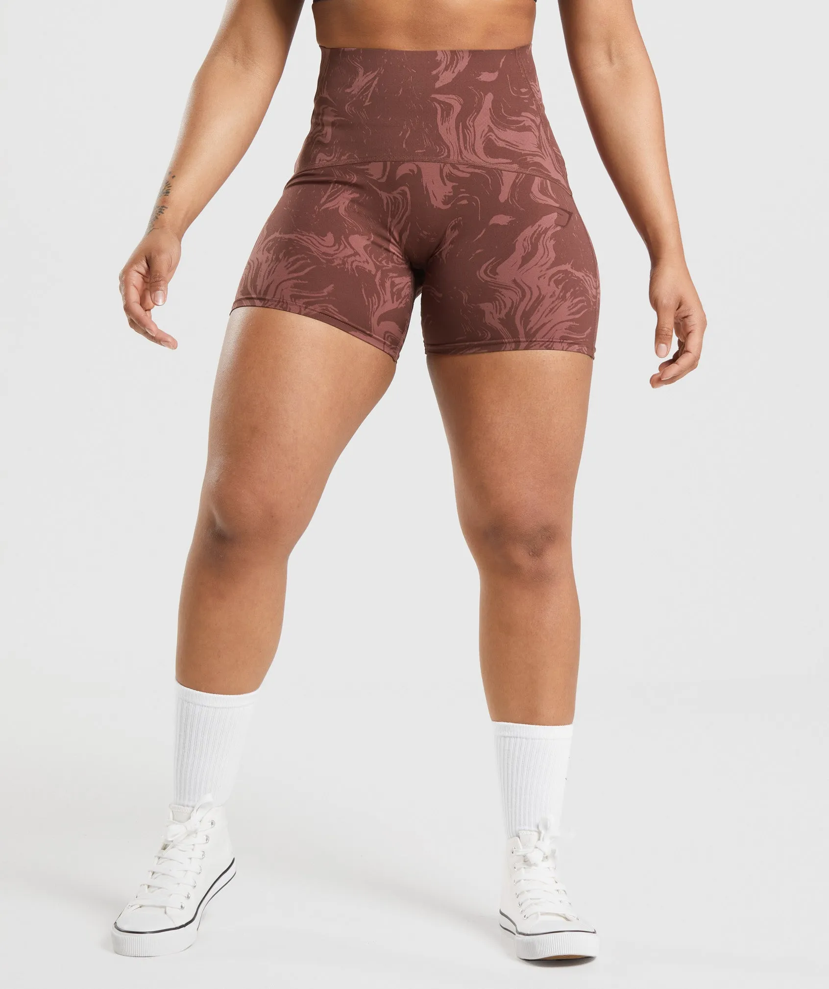 GS Power High Rise Shorts - Cherry Brown Print