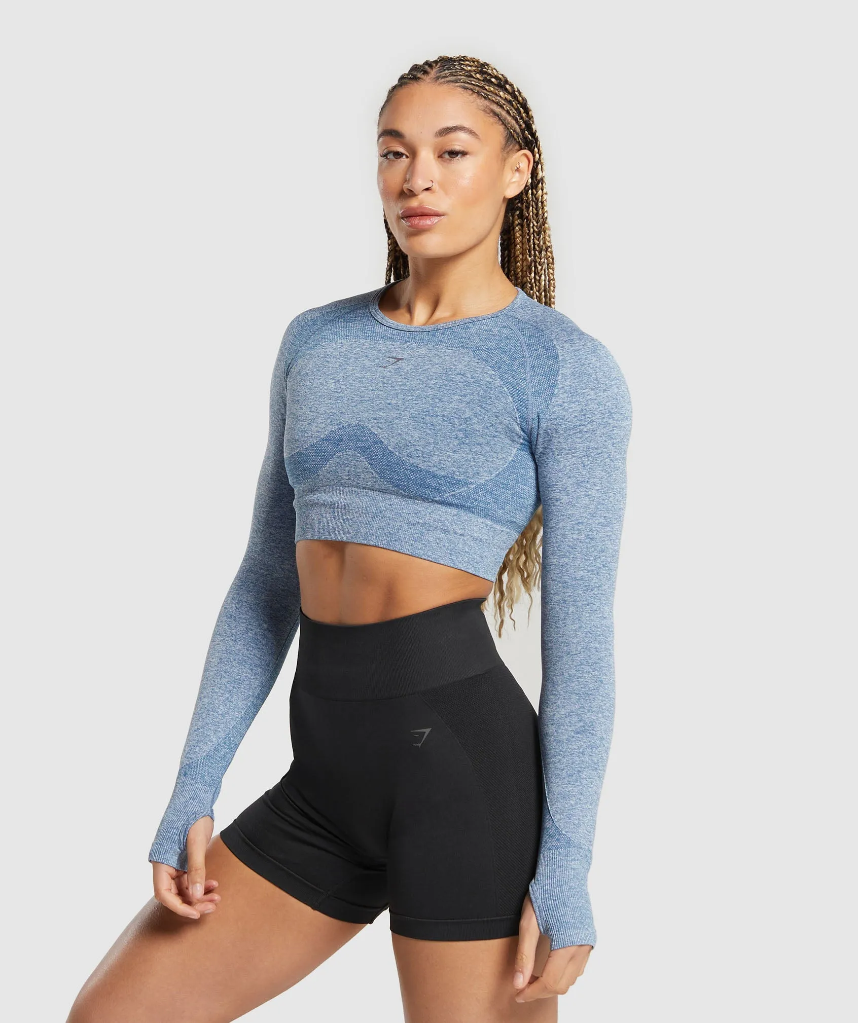 Gymshark Flex Long Sleeve Crop Top - Faded Blue/Pitch Grey