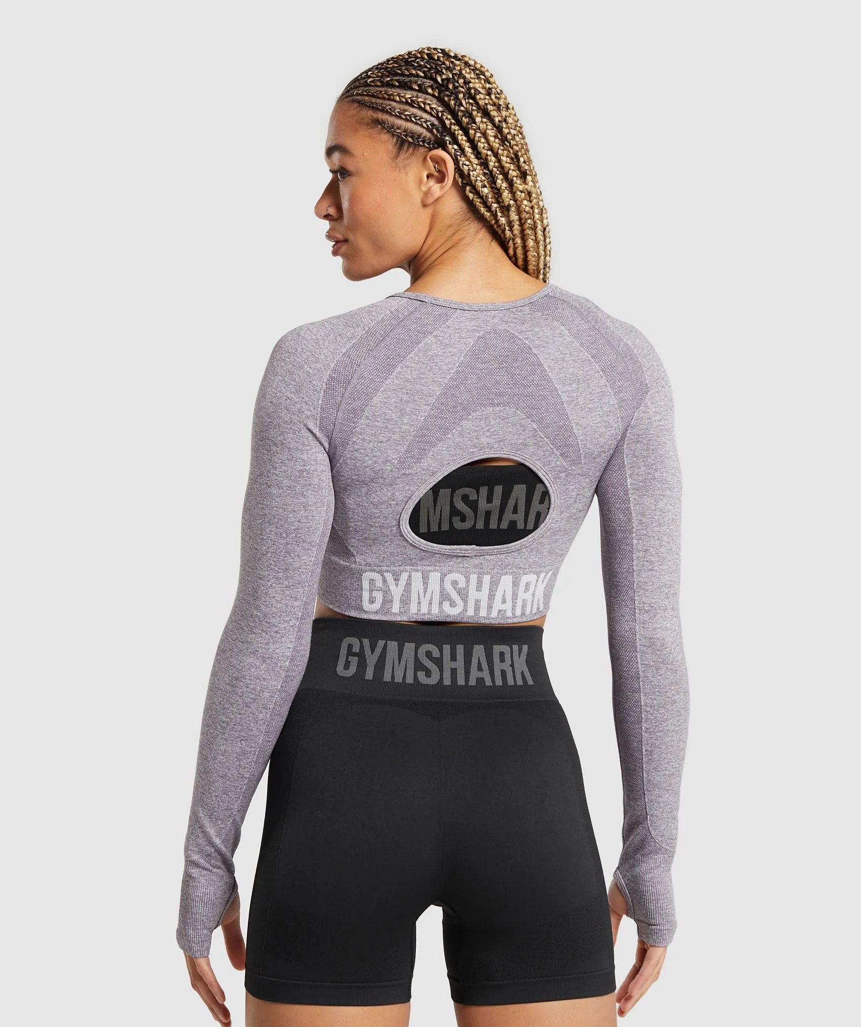 Gymshark Flex Long Sleeve Crop Top - Fog Purple/White