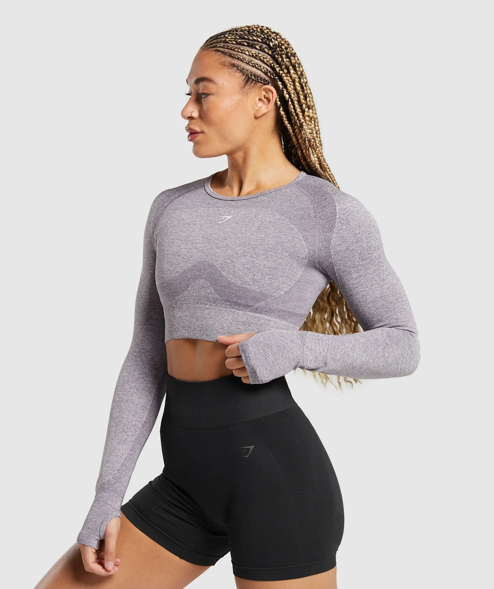 Gymshark Flex Long Sleeve Crop Top - Fog Purple/White