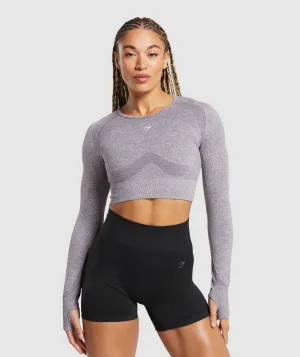 Gymshark Flex Long Sleeve Crop Top - Fog Purple/White