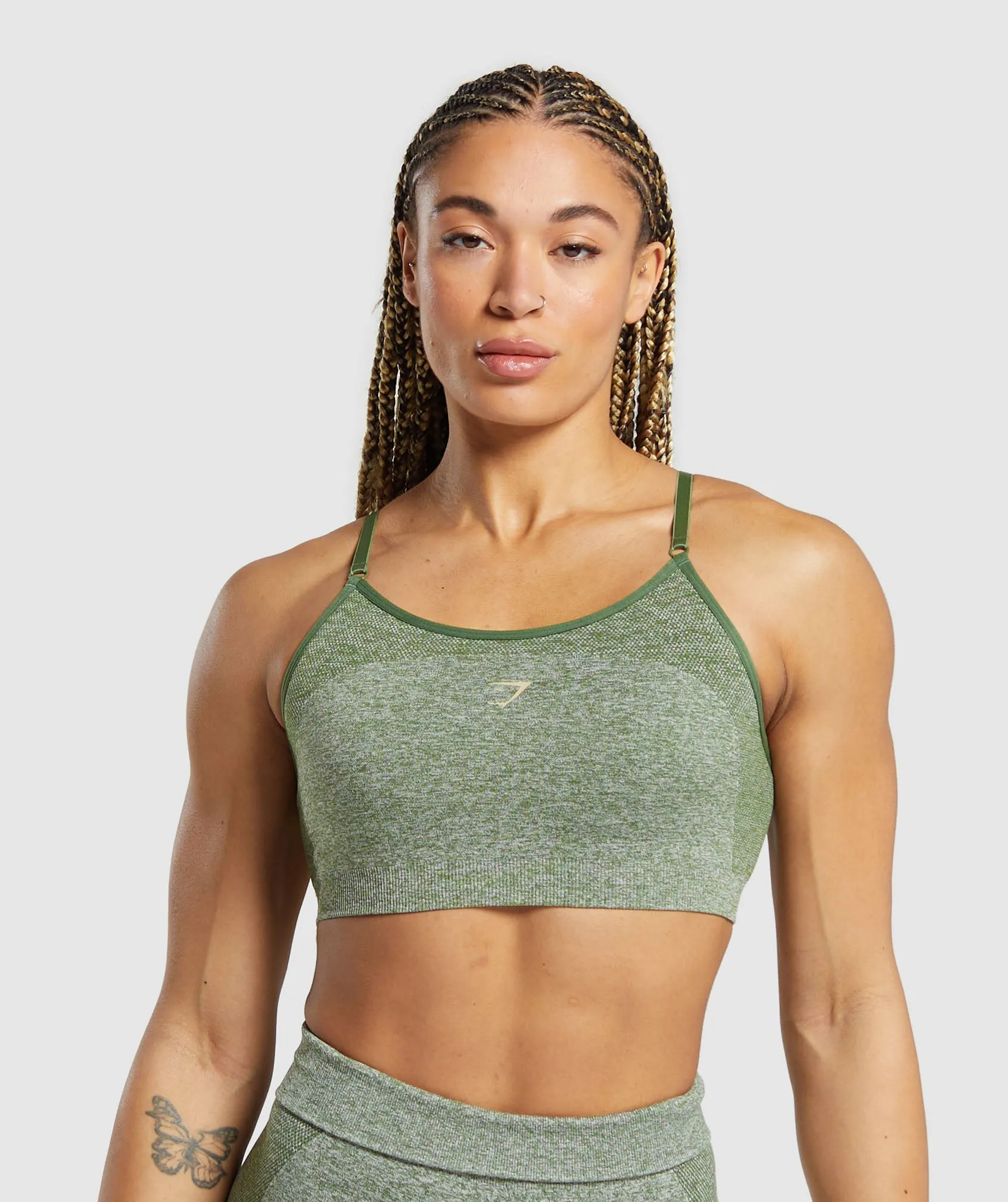 Gymshark Flex Strappy Sports Bra - Force Green/Vanilla Beige