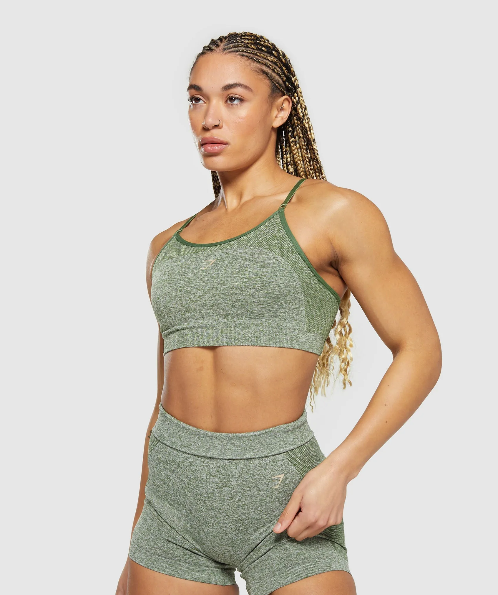 Gymshark Flex Strappy Sports Bra - Force Green/Vanilla Beige