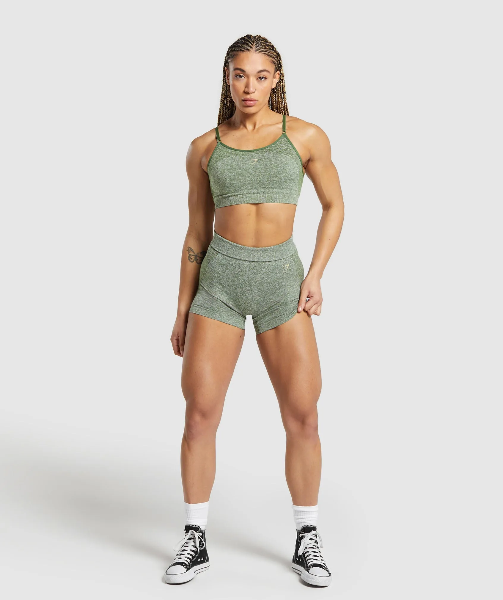 Gymshark Flex Strappy Sports Bra - Force Green/Vanilla Beige