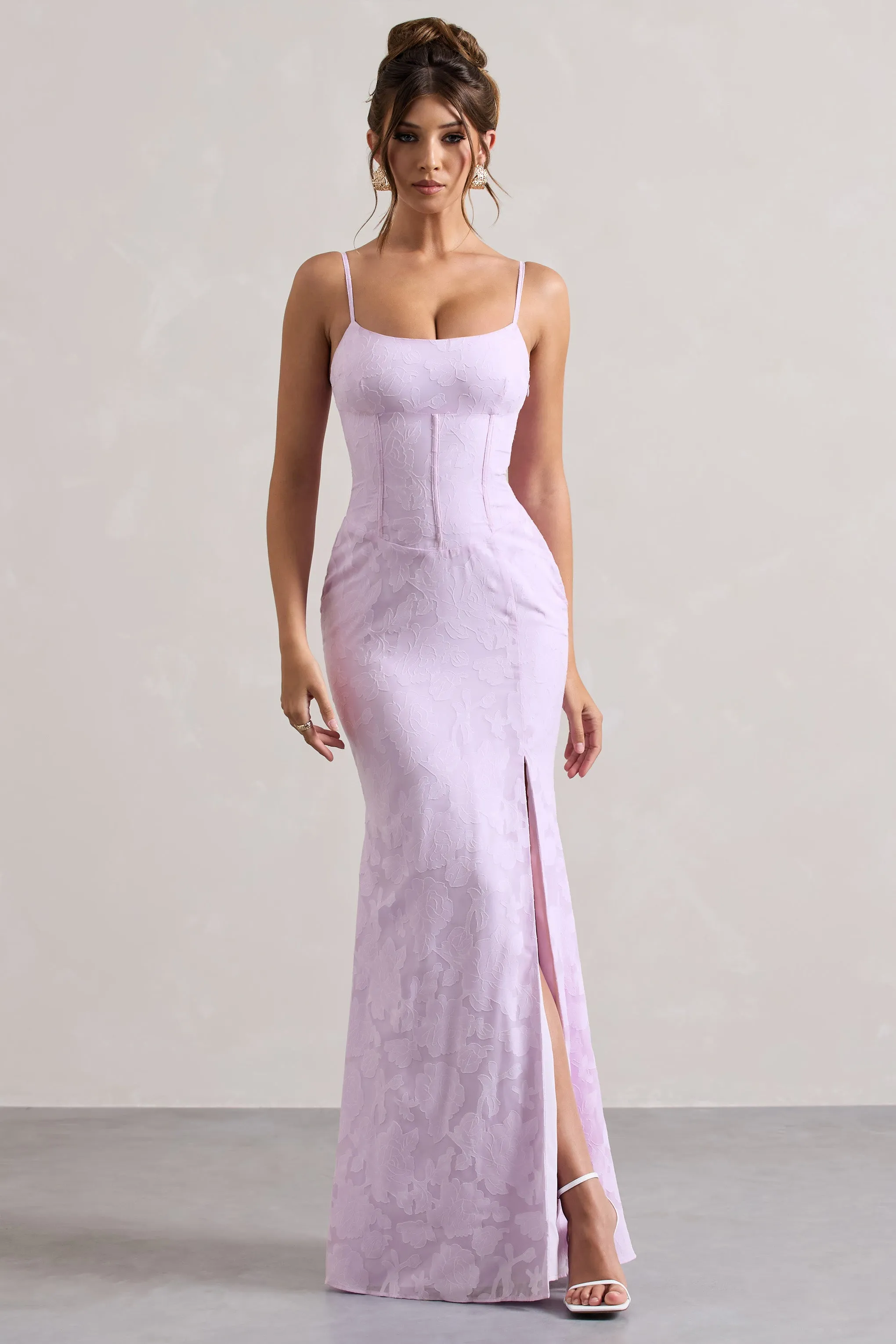 Intimacy | Lilac Lace Corset Split Maxi Dress