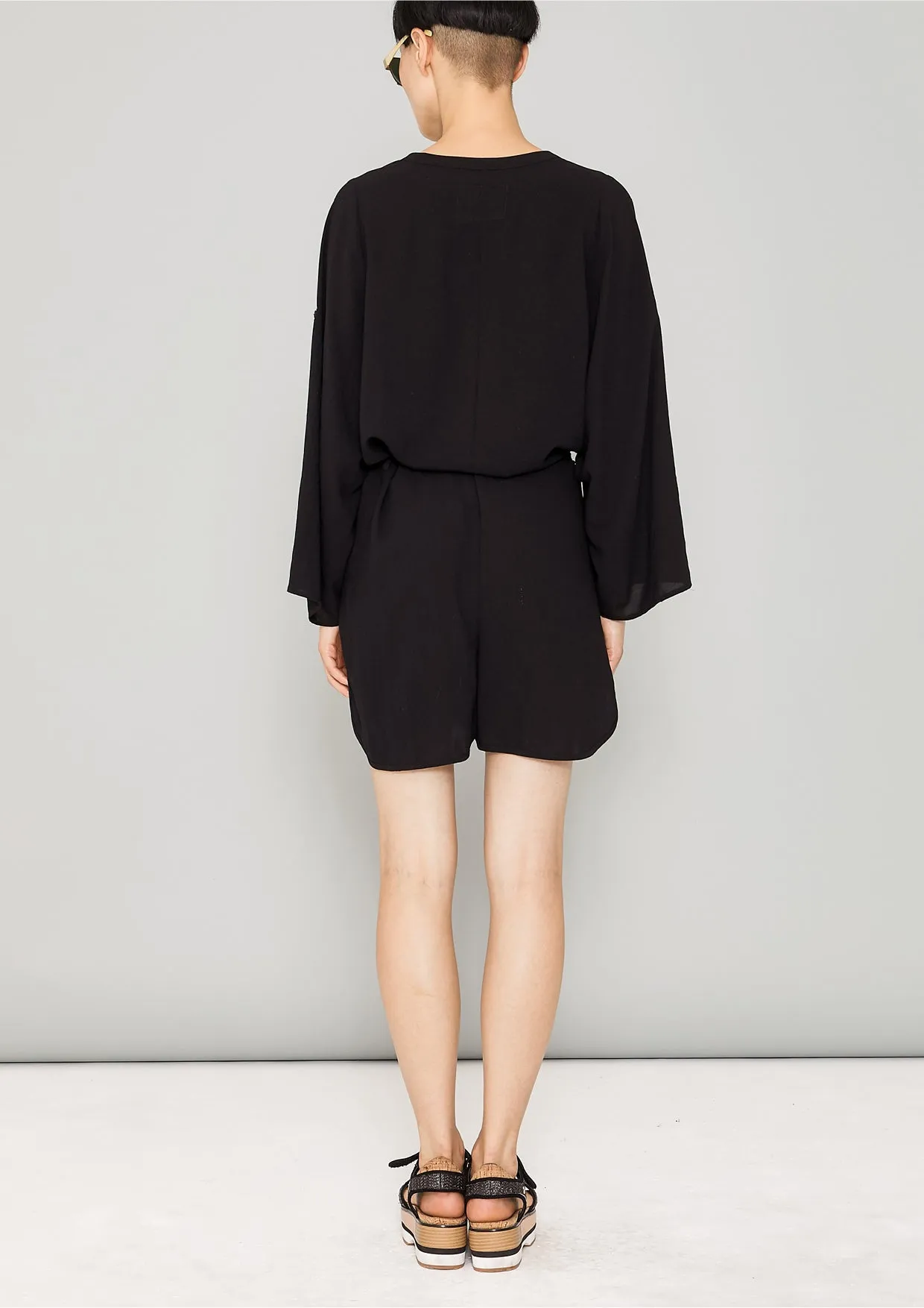 JUMPSUIT SHORT-LOOSE/BELT - black plain