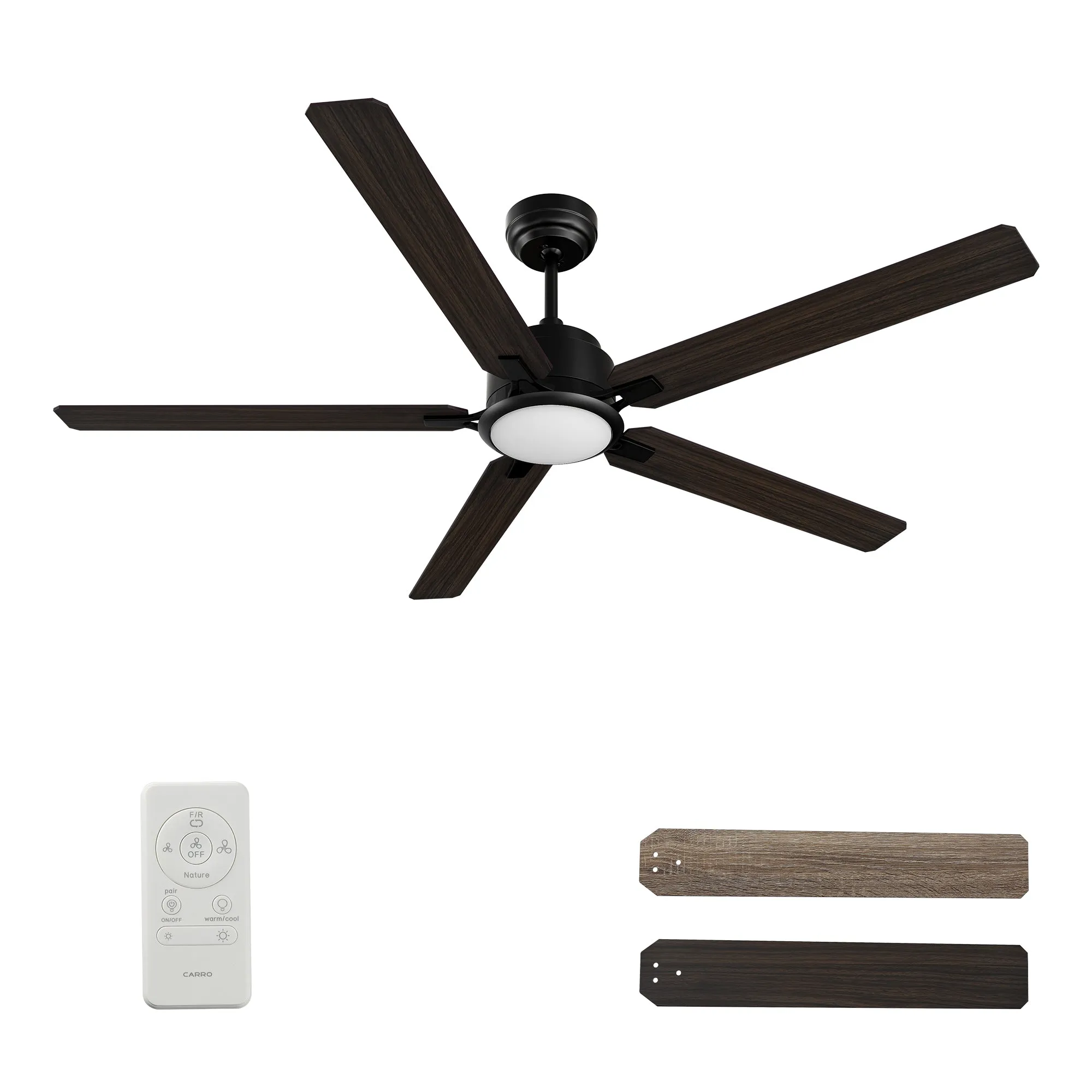 KANNAN 60 inch 5-Blade Ceiling Fan with LED Light & Remote Control - Black/Walnut & Barnwood (Reversible Blades)