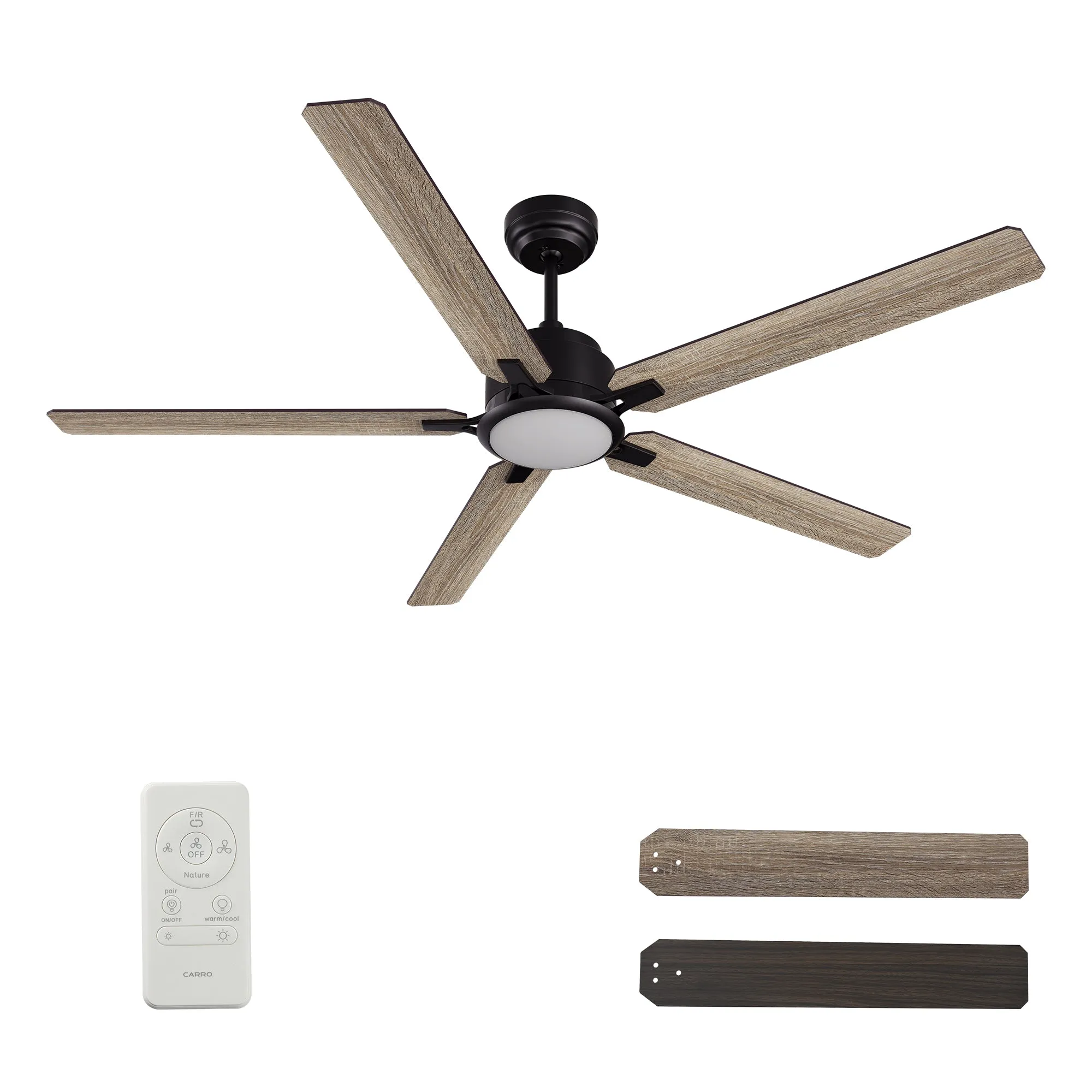 KANNAN 60 inch 5-Blade Ceiling Fan with LED Light & Remote Control - Black/Walnut & Barnwood (Reversible Blades)