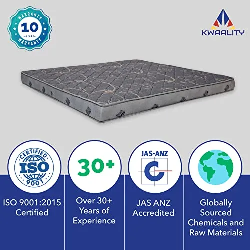 Kwaality Jasmine Mattress | Dual Comfort Firm & Soft | Plush & Supportive Rebonded Foam Mattress (Grey, 75X42X4)