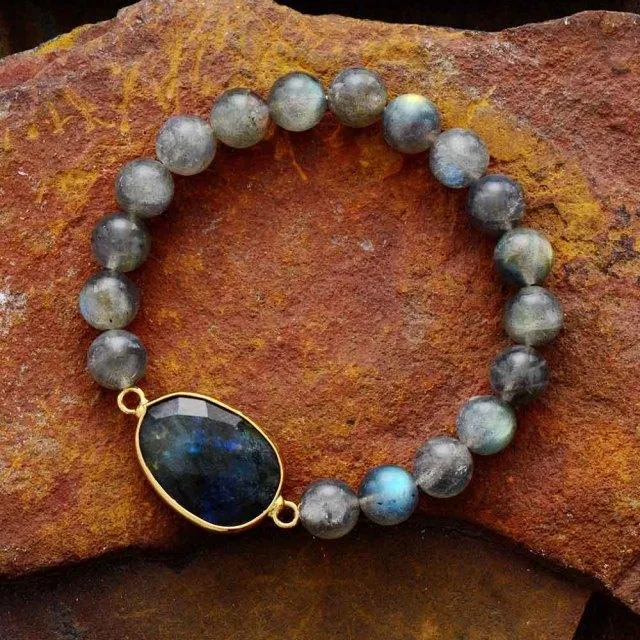 Labradorite Charm & Beads Stretchy Bracelet