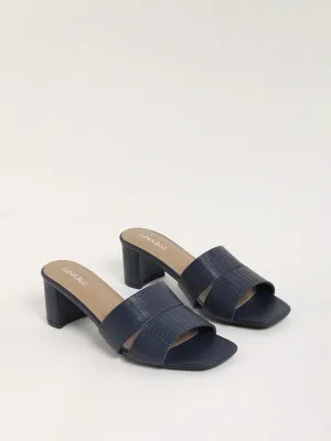 LUNA BLU Blue Textured Block Heel Sandals