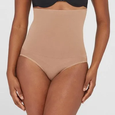 New - Assets by Spanx Women's Remarkable Results High Waist Midthigh Control Briefs - Medium Beige M