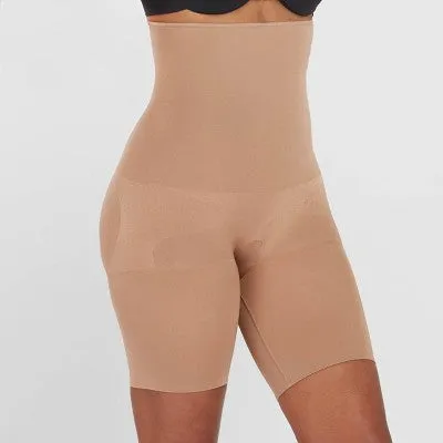 New - ASSETS by SPANX Women's Remarkable Results High-Waist Midthigh Thigh Shapers - Café Au Lait 1X