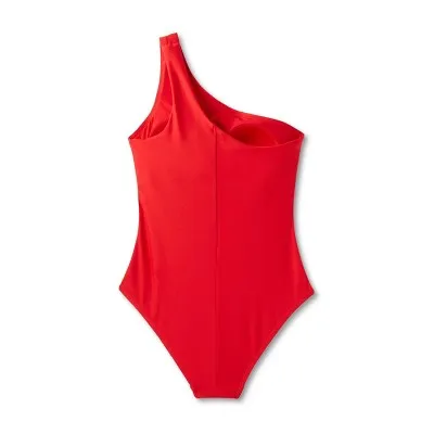 Open Box - Women's Medium Coverage One Shoulder One Piece Swimsuit with Tummy Control - Kona Sol Red M