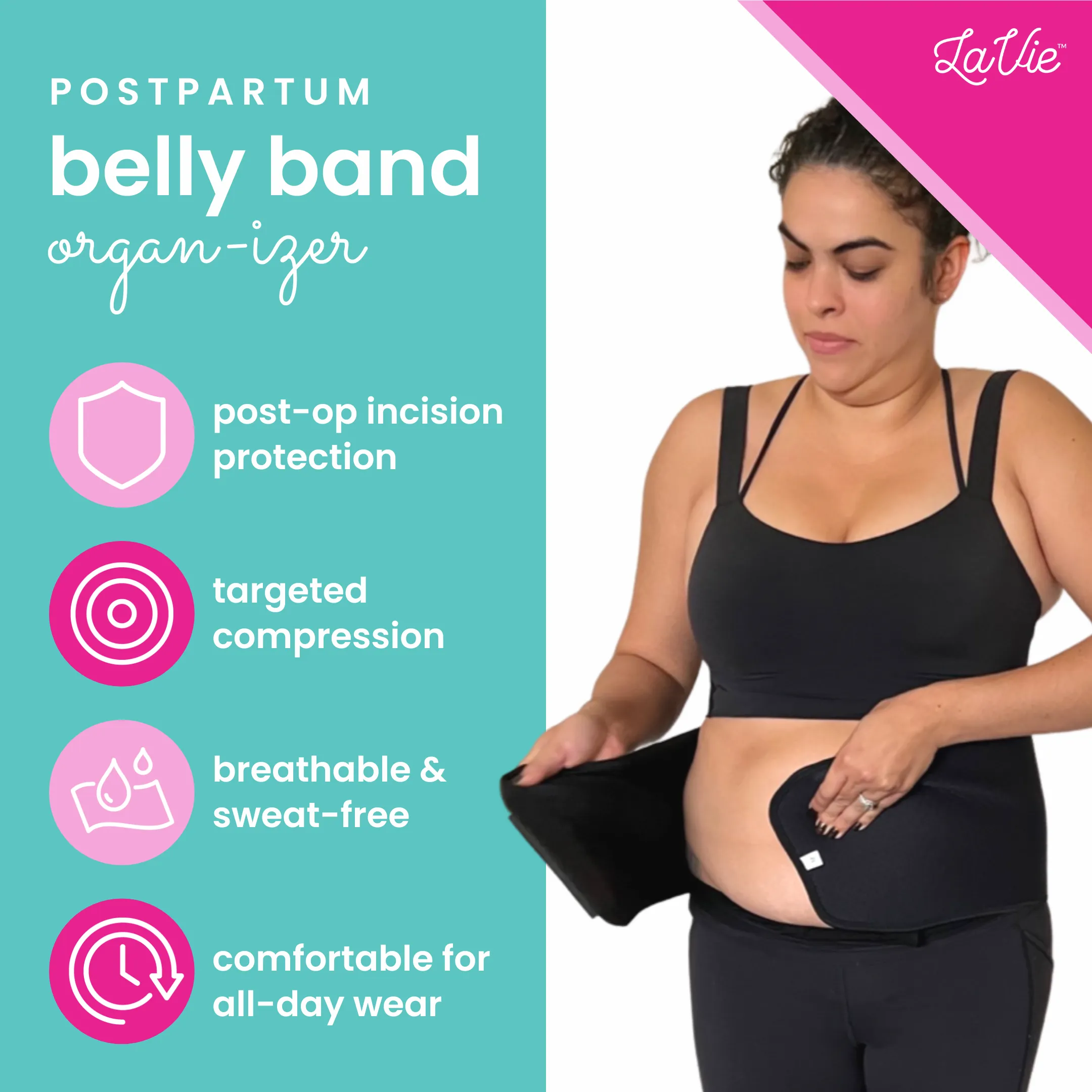 Postpartum Belly Band Abdominal Binder "Organ-izer" in Black