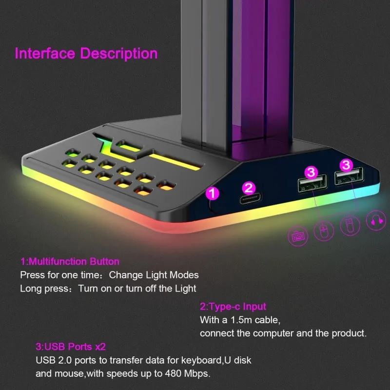 RGB Headphone Stand,Flexible Gamers Earphones Hangers