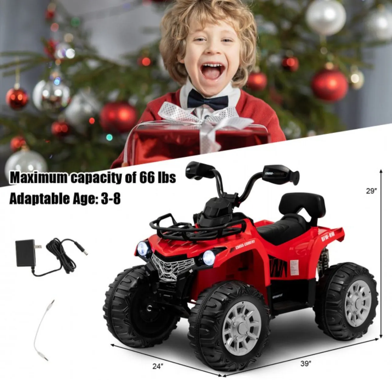 Super Cool Fun 12V Kids Ride On Car Atv 1 Seater | 4 Wheeler | MP3 | LED Lights | Ages 3-8