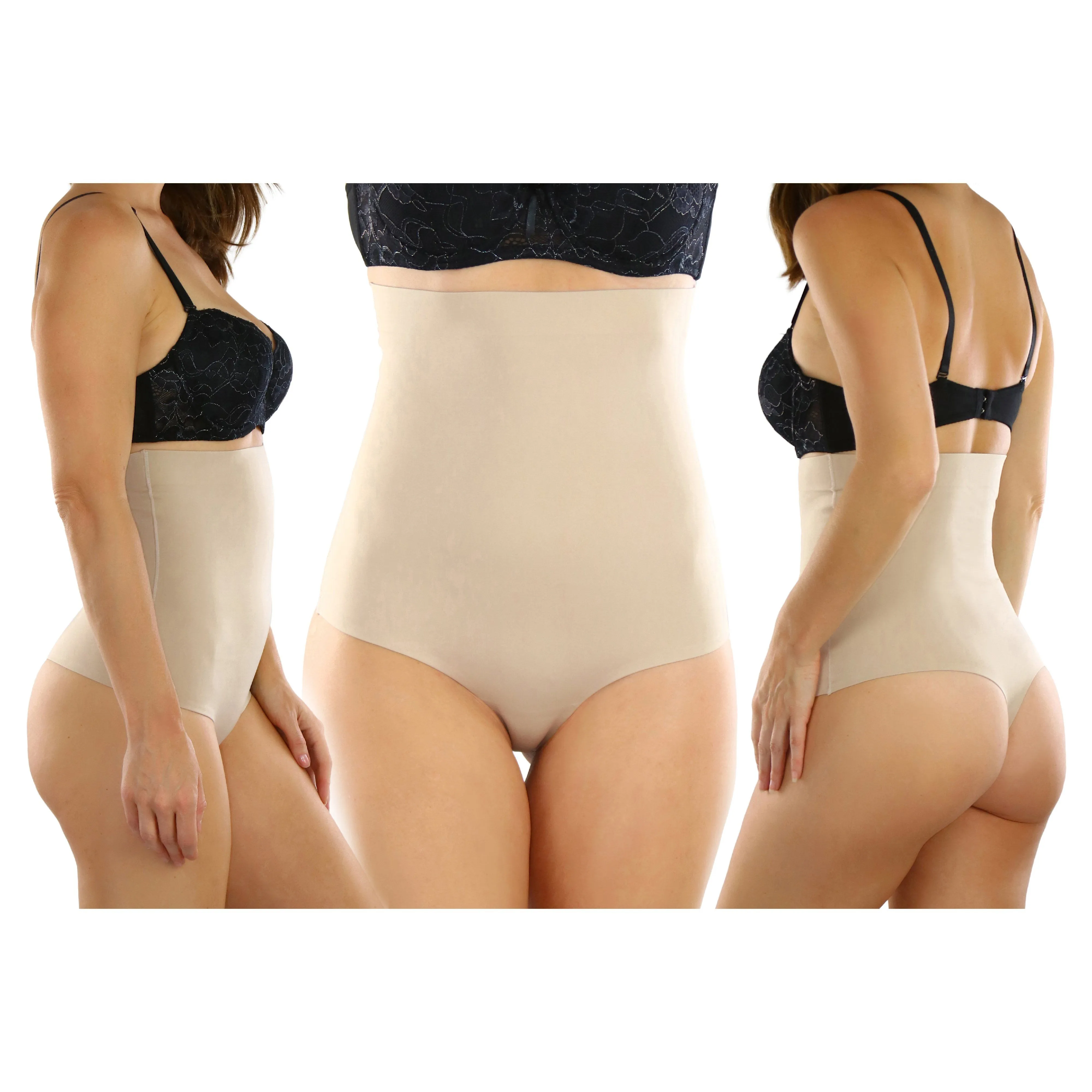 ToBeInStyle Women's High Waisted Smooth and Silky Torso Control Thong Shapewear