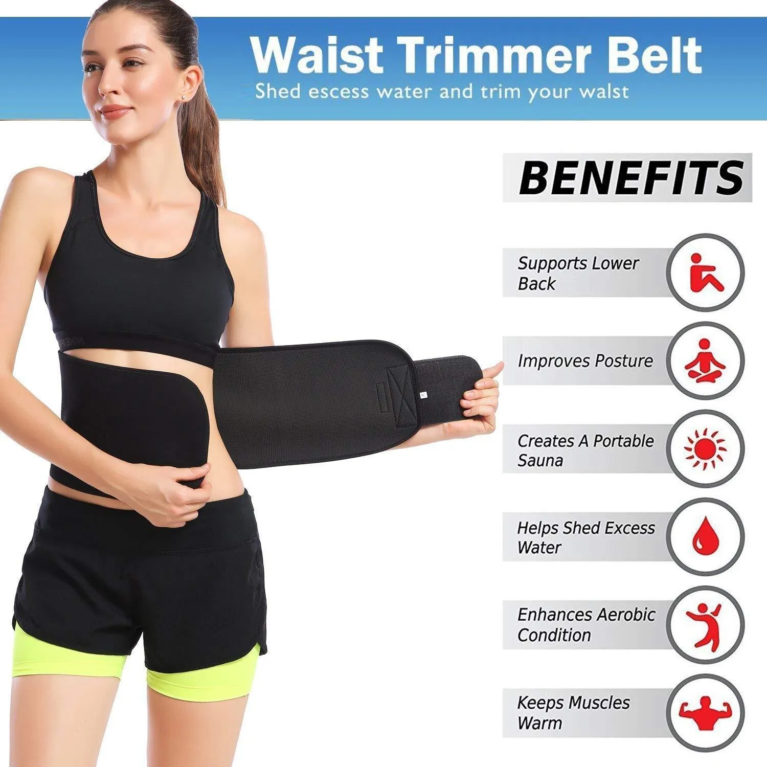 Tummy Trimmer Sweat Slim Belt - Free size (Black-1pcs)