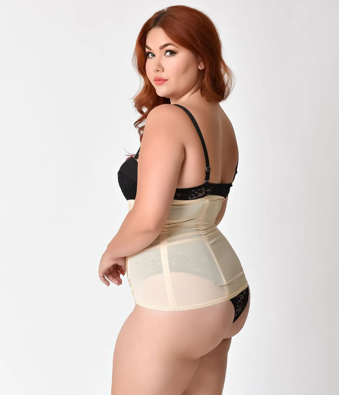 Unique Vintage Plus Size Beige Stretch Waist Cincher