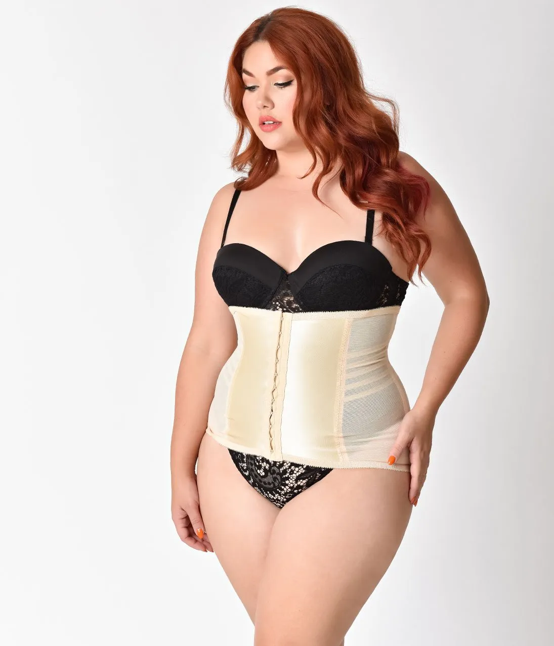 Unique Vintage Plus Size Beige Stretch Waist Cincher