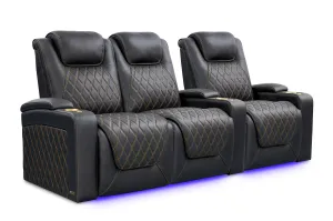 Valencia Oslo Ultimate Luxury Leather Home Theater Seating Row of 3 Loveseat Left, Onyx with Gold Stitching