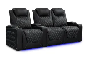 Valencia Oslo Ultimate Luxury Leather Home Theater Seating Row of 3 Loveseat Right, Onyx with Silver Stitching