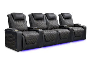 Valencia Oslo Ultimate Luxury Leather Home Theater Seating Row of 4 Loveseat Center, Onyx with Gold Stitching