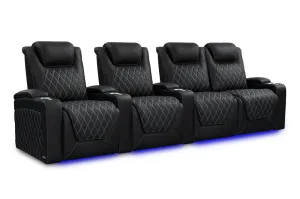 Valencia Oslo Ultimate Luxury Leather Home Theater Seating Row of 4 Loveseat Right, Onyx with Silver Stitching