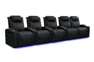 Valencia Oslo Ultimate Luxury Leather Home Theater Seating Row of 5 Loveseat Right, Onyx with Silver Stitching